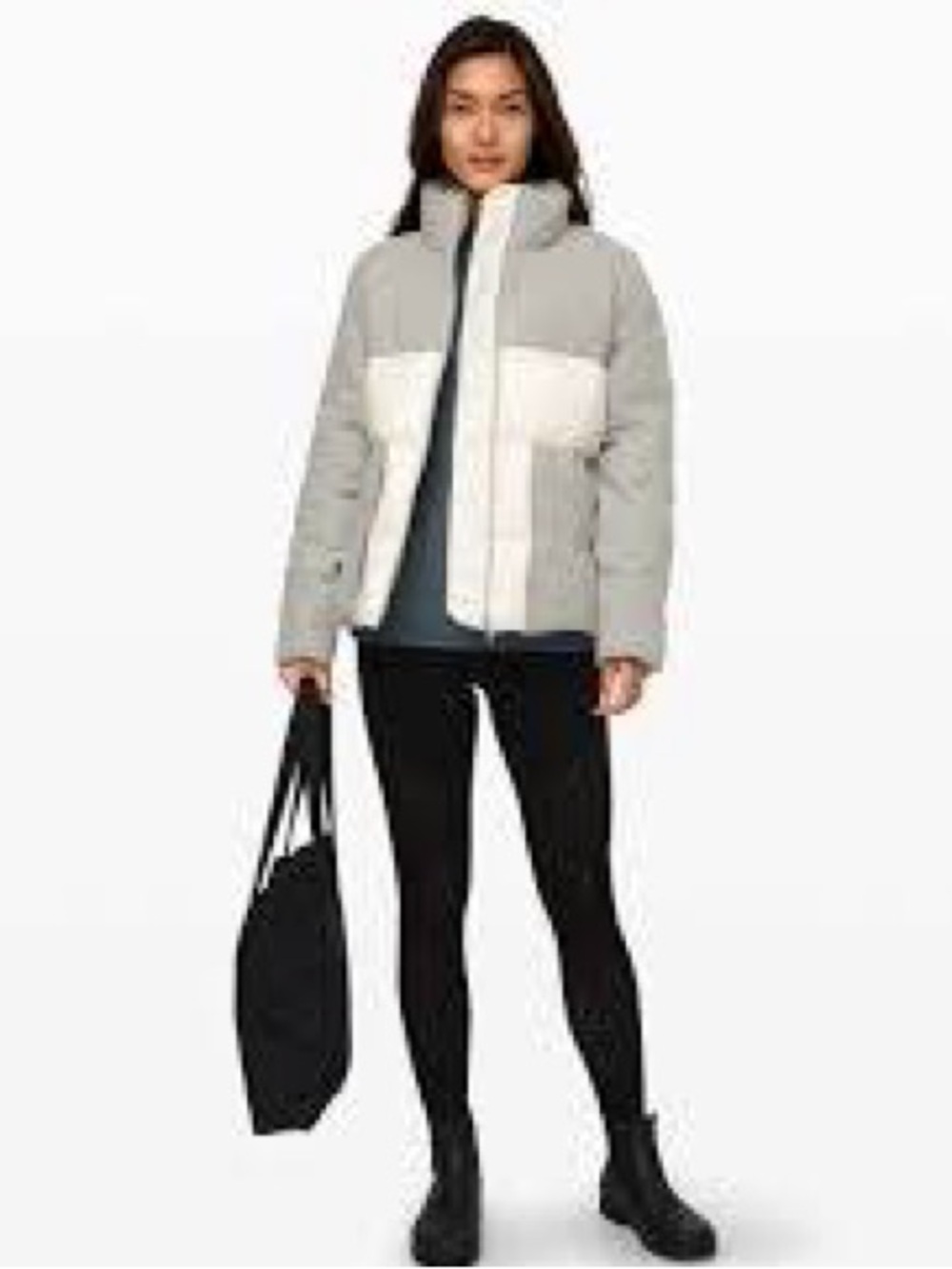 Lululemon Winter Chill Wool Jacket Two-Tone Puffer Jacket - Light Gray & Cream